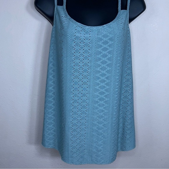 LARGE GREEN LACE STRETCH TANK FLOWY BOHO CASUAL - Picture 2 of 12